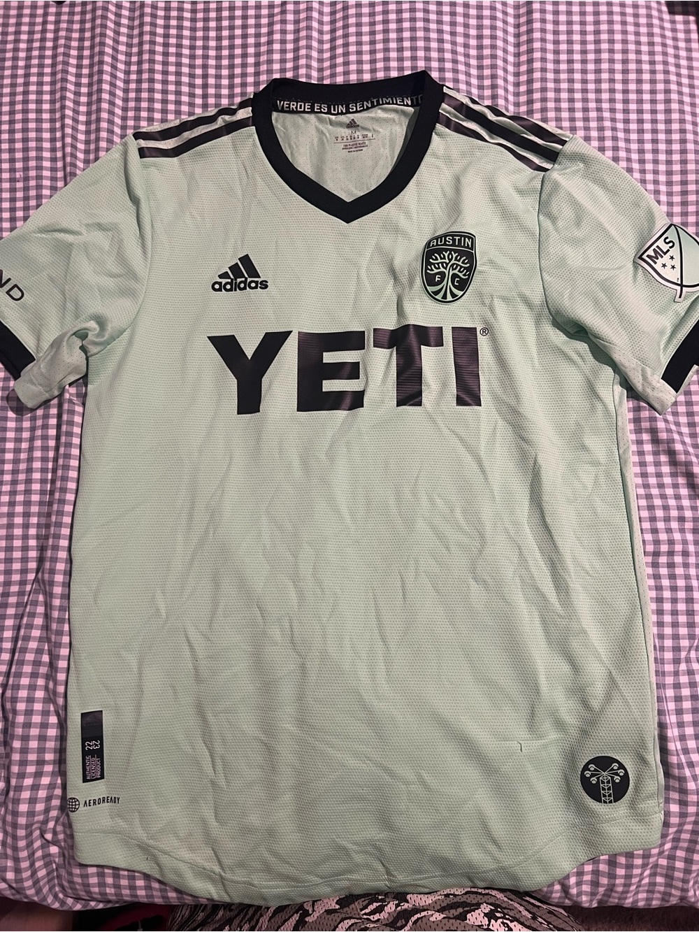 adidas Austin FC Mint Green and Black Men’s Jersey with YETI Sponsor